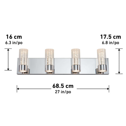 Artika Essence 27-in (68.58 cm) 1-Light Modern LED Vanity Light for Bathroom; all measurements are labeled.