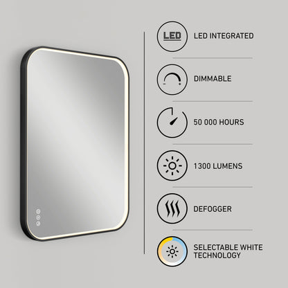 Artika Royce 24″x32″ Dimmable Anti-Fog LED Mirror, 1300 lumens, selectable color temp—ideal for modern vanities.
