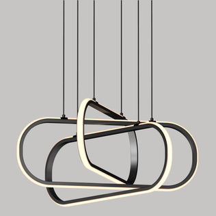 Artikas Lewis modern LED pendant light 3 CCT features three interlocking oval rings suspended by thin black cables, emitting a soft, even glow, perfect for contemporary spaces.