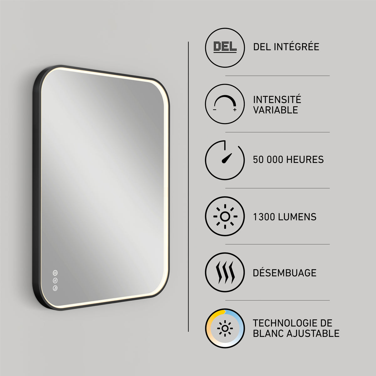 Royce 24 in. x 32 in. (61 x 81 cm) Dimmable Anti-Fog LED Mirror