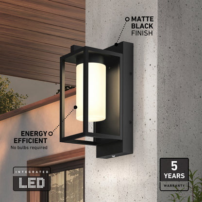 The Artika Aurel Outdoor LED Light, 3CCT features a modern matte black finish and integrated LEDs—no bulbs required. It boasts energy efficiency and comes with a 5-year warranty, perfect for stylish outdoor lighting.