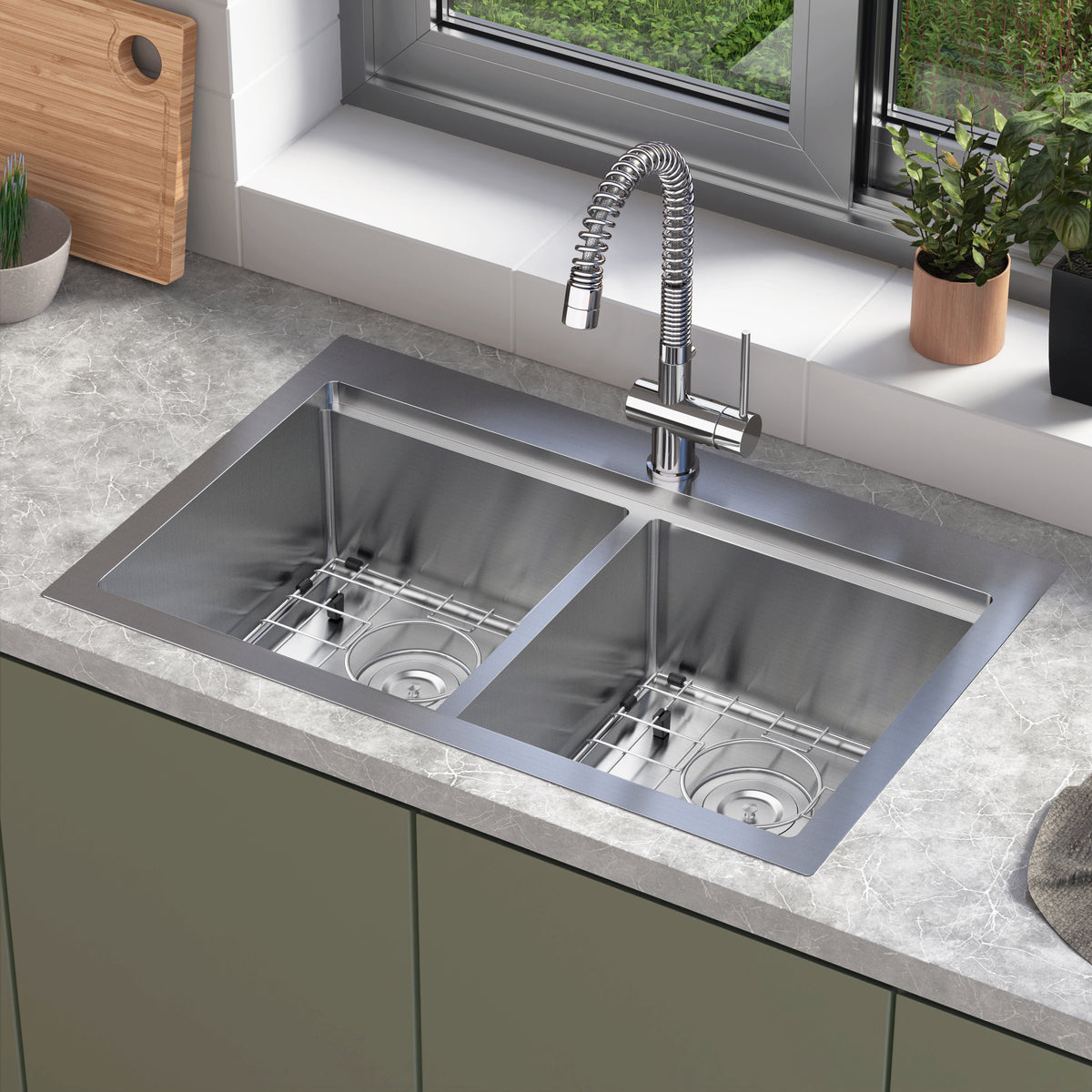 Newport twin bowl 33 in. stainless steel workstation sink