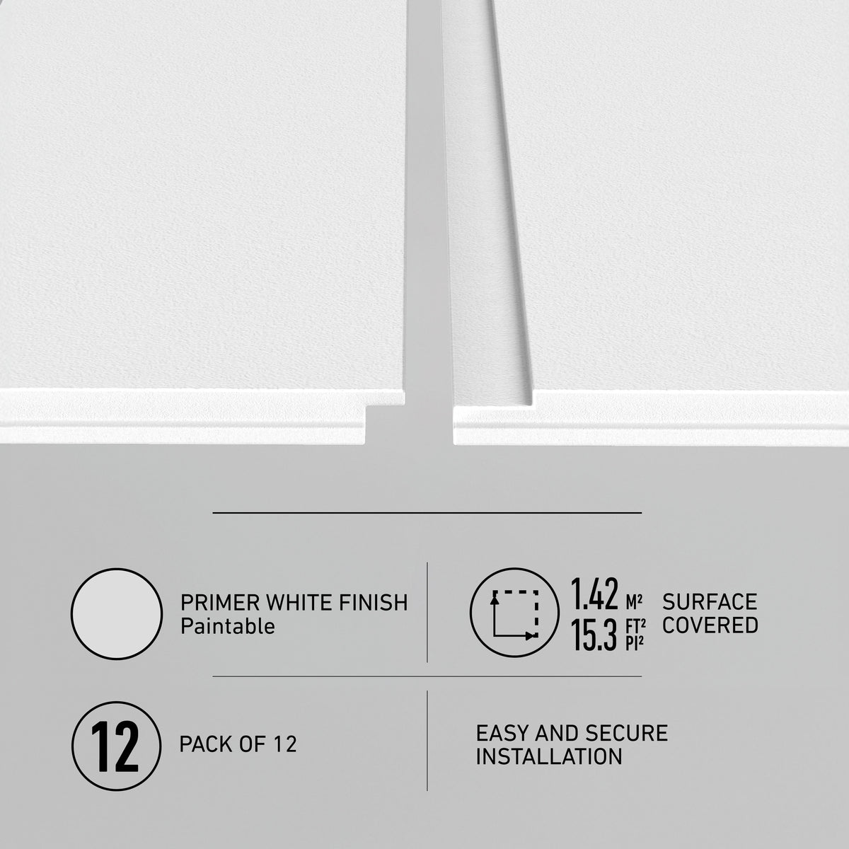 Artika AXEN Shilap MDF wall panels, 48 in., ready-to-paint, 1.42 sq m, 12-pack; easy secure install, visible gap design.