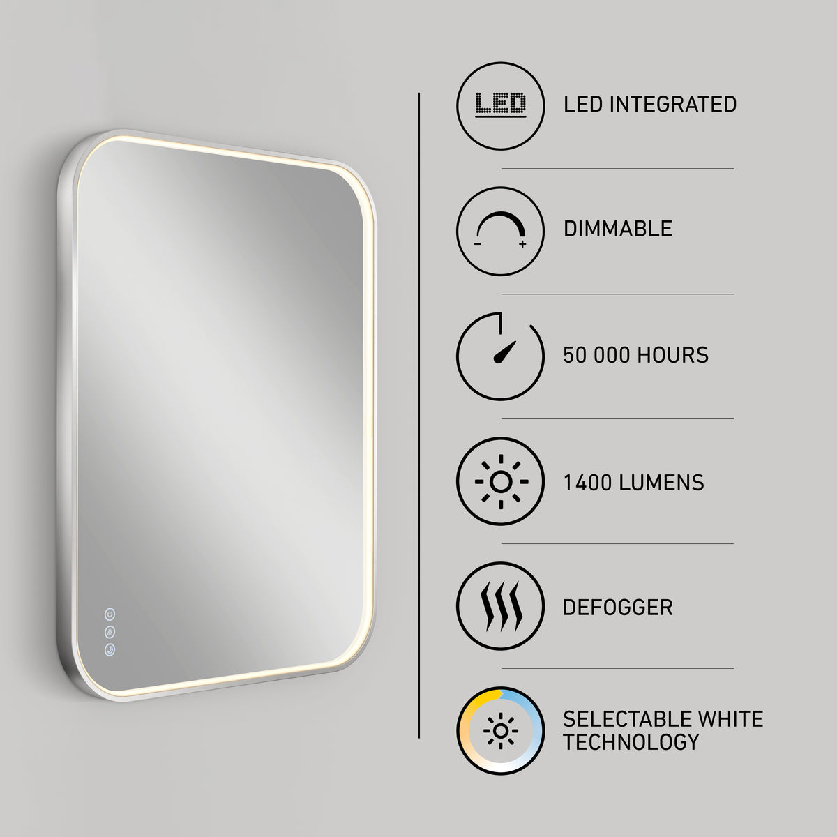 Royce 24 in. x 32 in. (61 x 81 cm) Dimmable Anti-Fog LED Mirror