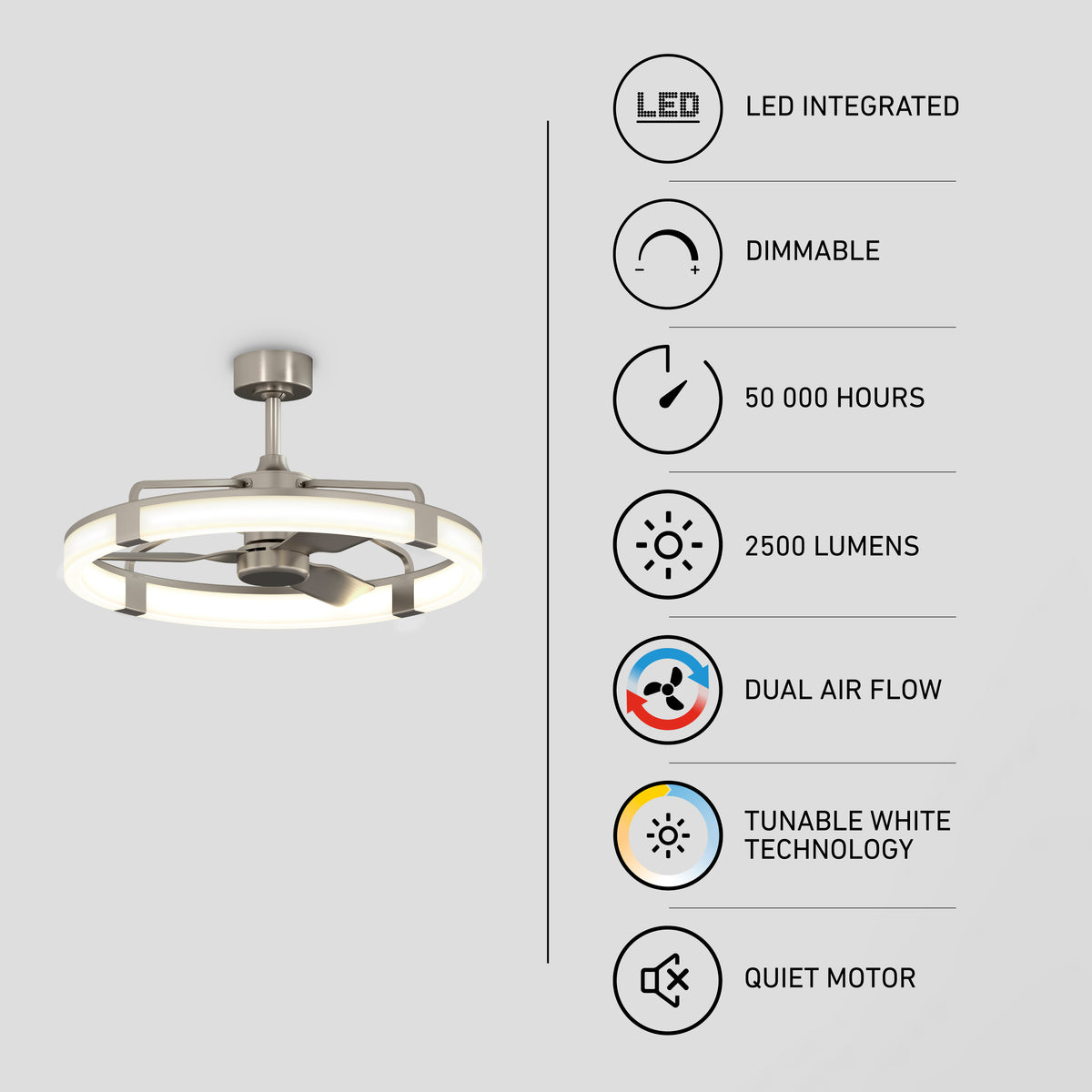 Artika Sunnyvale 28″ LED fandelier with remote: dimmable, dual airflow, 2500 lumens, tunable white, quiet motor—50,000 hours.