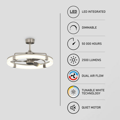Artika Sunnyvale 28″ LED fandelier with remote: dimmable, dual airflow, 2500 lumens, tunable white, quiet motor—50,000 hours.