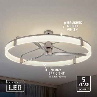 Artika Sunnyvale 52 in. LED Ceiling Fan, brushed nickel, energy efficient, remote included, 5-year warranty.