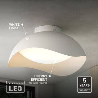 Artika Adara 15 in. Modern LED Flush Mount Ceiling Light, a white dimmable fixture with energy efficiency and a 5-year warranty.