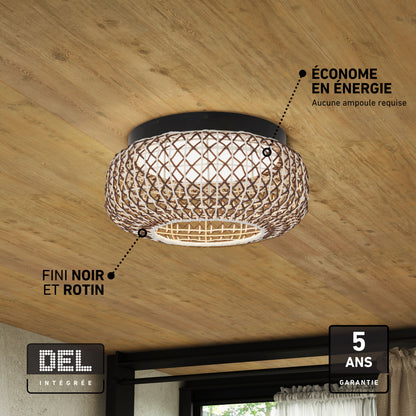 Artika Benson 15″ Modern LED flush mount, 5 CCT, dimmable, energy-saving, with 5-yr warranty—ideal for wooden ceilings.
