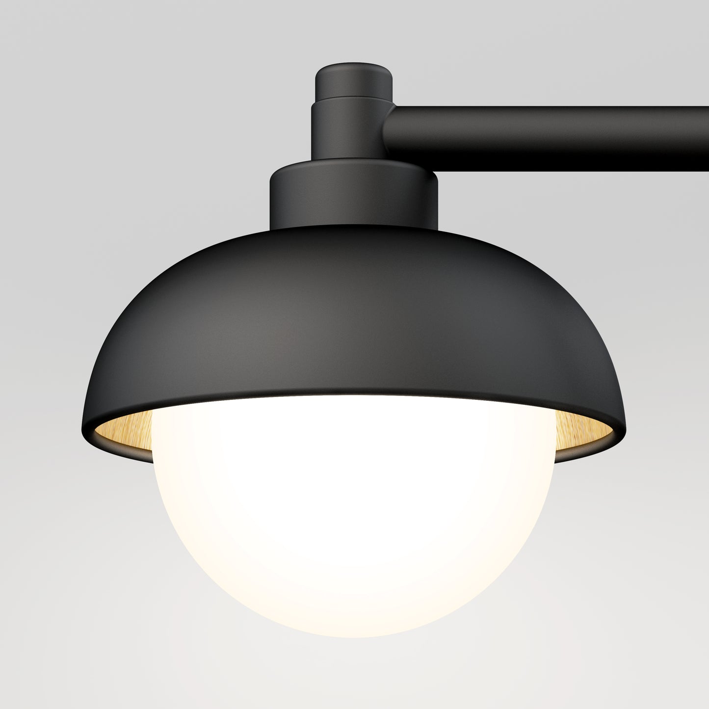 The Artika Boden LED mid-century bathroom vanity light features a modern black design with a round shade and glowing white bulb, mounted on a horizontal rod—an ideal accent for contemporary spaces.