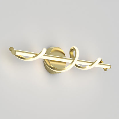 The Artika Coda modern LED bathroom vanity light 5 CCT features a glowing, looping LED design and adds contemporary style when mounted on a white wall.