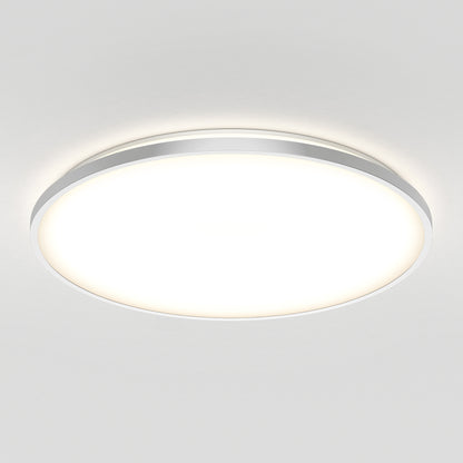 The Artika Europa 21 in. LED modern flush mount light features a white frosted cover and thin metallic rim, delivering bright, even illumination against any ceiling. Includes remote for easy control.