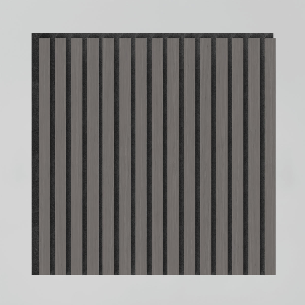 A square panel with alternating vertical black and dark gray stripes on a light gray background. The stripes create a uniform, modern, and minimalist pattern.