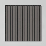 A square panel with alternating vertical black and dark gray stripes on a light gray background. The stripes create a uniform, modern, and minimalist pattern.