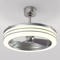 The Artika Horizon 23 in. LED modern ceiling fan features three silver blades, a sleek metallic finish, an integrated circular LED light, and comes with 3 speeds and a remote control.