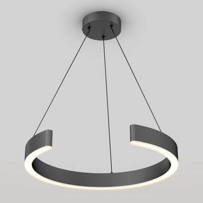 The Artika Vance modern LED pendant light 3 CCT features a sleek black finish, open ring design, and integrated LED lighting along the inner edge, suspended by three cables for a contemporary look.