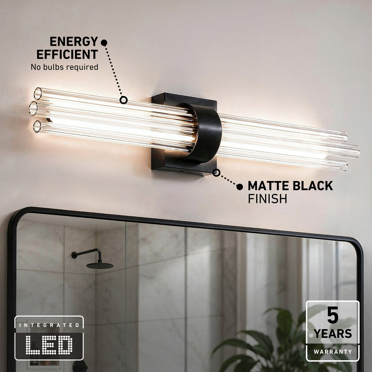 Artika Dorado 27″ LED wall vanity, matte black, 5CCT—ideal above bathroom mirrors for energy-efficient lighting.