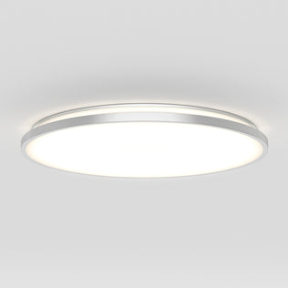 The Artika Europa 21 in. LED modern flush mount light features a sleek, white circular frame and mounts on the ceiling, emitting a bright, even glow. Includes remote control for convenience.
