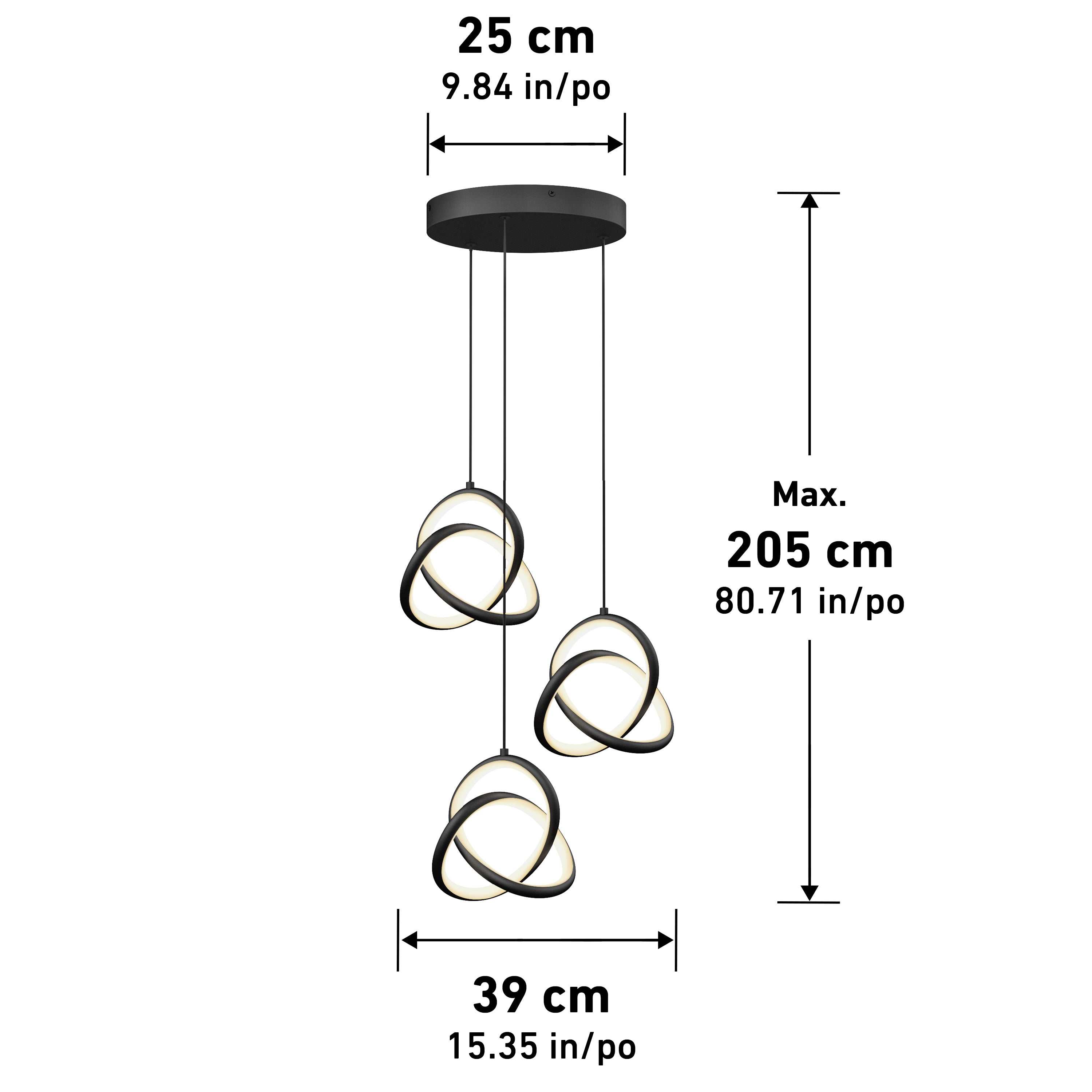 Zephyr modern 3-light LED pendant light 3 CCT black | Artika