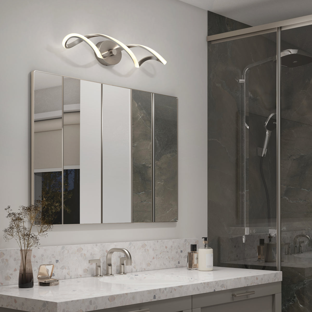 Swirl 27 pulg (68 cm) luminario de vanidad de 3 luces LED moderno para baño