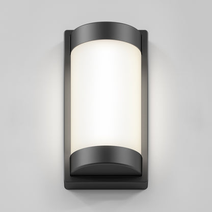 The Fogo modern LED indoor-outdoor wall light 5 CCT by Artika features a frosted white center panel framed with dark gray metal on the top and bottom, perfect for adding style to any space.