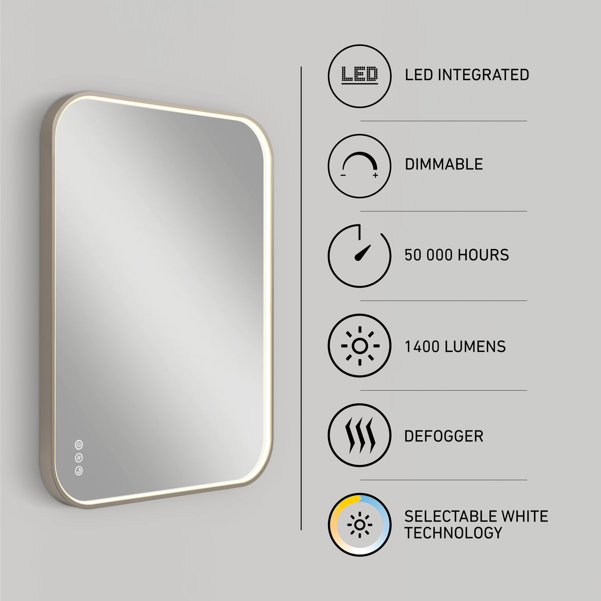 Royce 24 in. x 32 in. (61 x 81 cm) Dimmable Anti-Fog LED Mirror