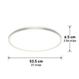 A round, white ceiling light fixture with dimensions labeled: 53.5 cm (21 in) in diameter and 6.5 cm (2.56 in) in height.