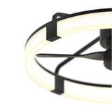 Close-up of a modern circular ceiling light fixture with a black metal frame and integrated LED light ring, photographed against a white background.