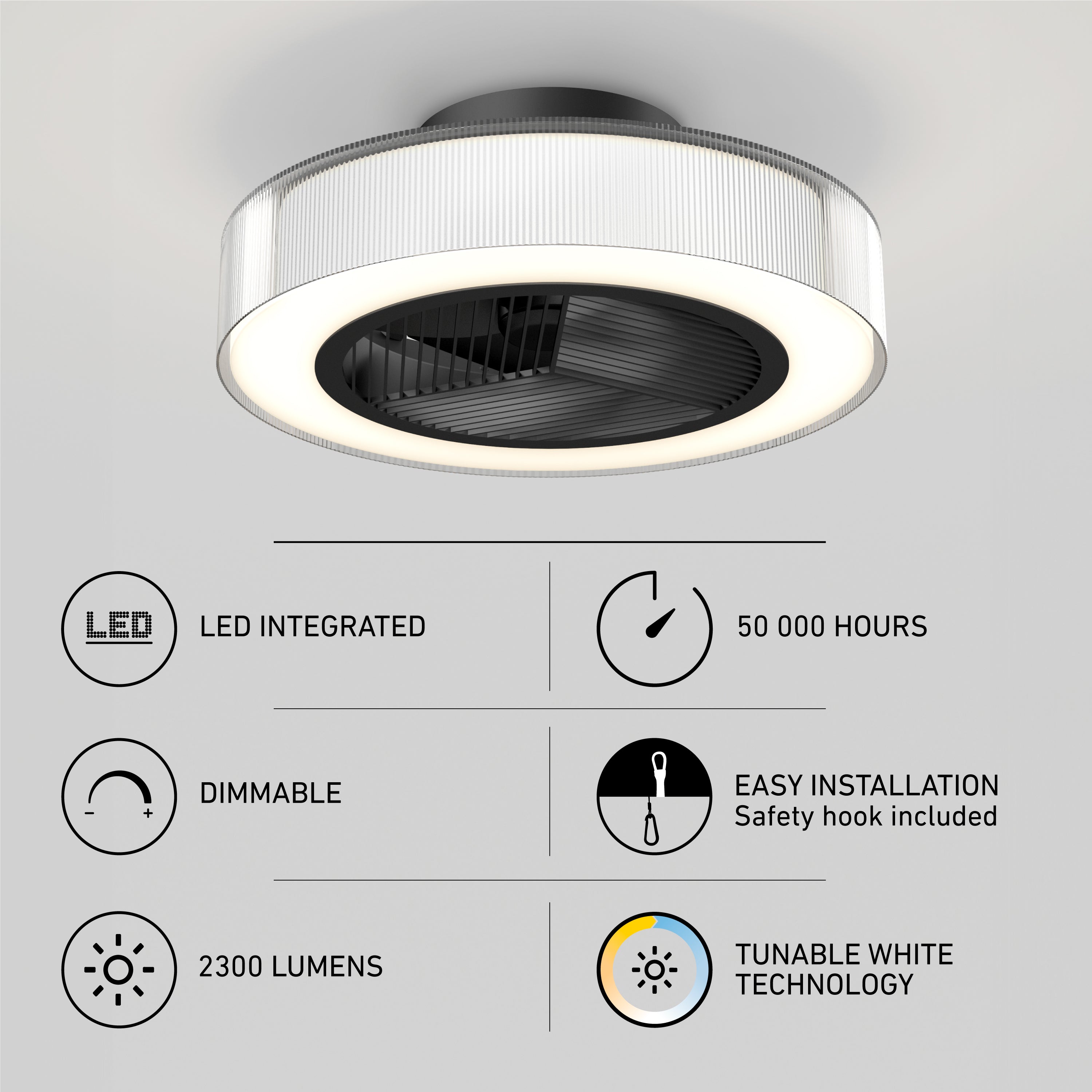 Groove 20 in. LED ceiling fan 3 speeds - in Matte Black | Artika