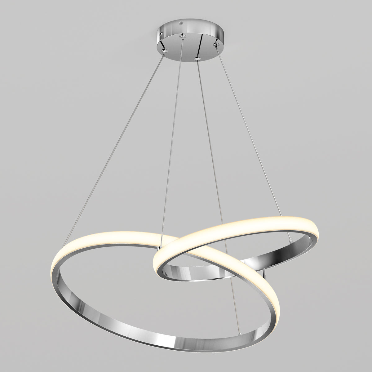 Artika Mora 28″ LED Pendant: sleek chrome hoops, 5CCT LED, dimmable, suspended by wires for a modern look.
