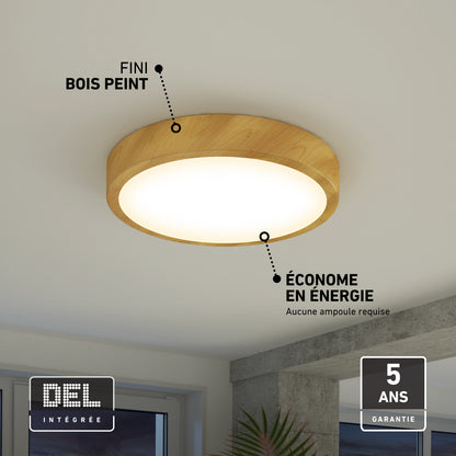 Artika Dryad 15″ LED Flush Mount: wood-look frame, paint finish, energy efficient, 5-year warranty.