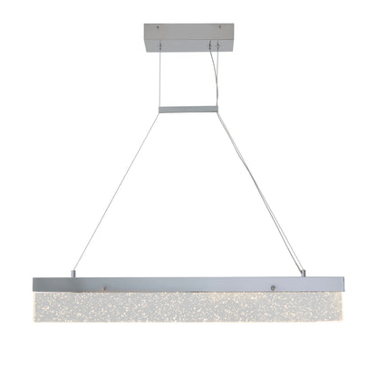 The Essence Bar LED pendant light by Artika features a sleek, minimalist metallic design with a rectangular form, textured frosted diffuser, and two thin metal suspension cables from a square ceiling mount.