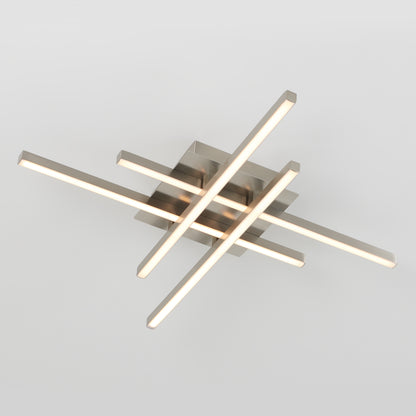 The Artika Grid LED flush mount features four slim, illuminated bars in a crisscross design attached to a metallic rectangular base, creating a modern accent for your ceiling.