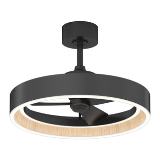 The Artika Alton 24 in. LED modern ceiling fan features a sleek black design with three blades, wooden accent, circular LED light, and comes with a remote for 3 speed settings—perfect for contemporary spaces.