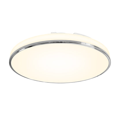 Artika Summit 15 in. LED Flush Mount 5CCT, white diffuser, slim metallic rim, shown illuminated on a white background.