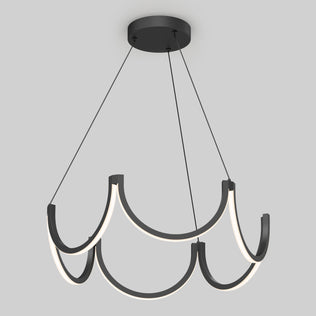The Adelia LED pendant light by Artika features three modern, wave-like black arms with integrated white LED strips, suspended by thin black cables from a round ceiling mount. Adjustable with 5 CCT settings for versatile lighting.