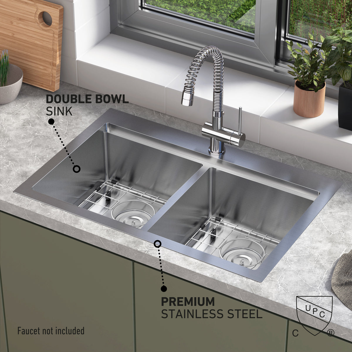 Newport twin bowl 33 in. stainless steel workstation sink