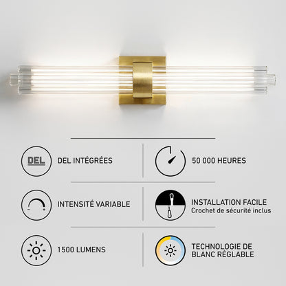 Artika Dorado 27″ LED Wall Vanity, 5CCT, 1500 lumens, dimmable, gold mount, 50,000 hrs lifespan; easy bathroom installation.