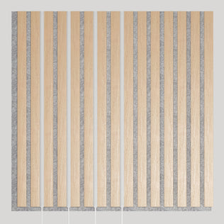 The Artika Lumilok LED Wall Panel Light with Remote for Sonolok features gray felt panels and vertical wooden slats in a modern pattern.