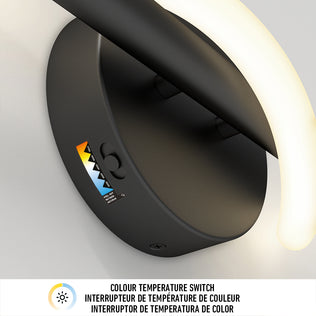 Close-up of the Artika Neon modern LED bathroom vanity light 5 CCT, featuring a color temperature switch and multicolor indicator.