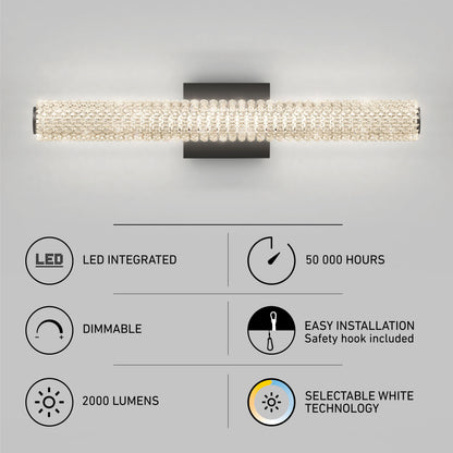 Artika Exalto 27″ LED Vanity Light Bar: 2000 lumens, dimmable, crystal accents, 50,000 hr life—easy bathroom install.