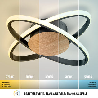 The Artika Atomic 15 in. LED flush mount offers adjustable white (2700K–5000K) and a wood-finish center for modern style.
