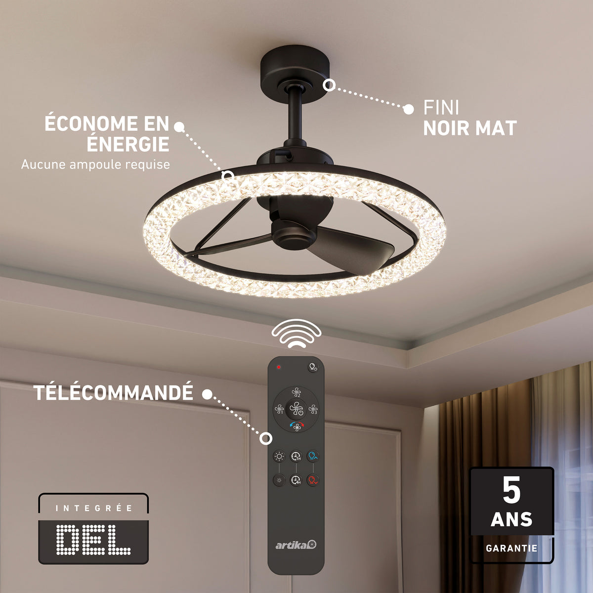 Carat 23 in. (58 cm) LED modern fandelier ceiling fan with light - includes remote