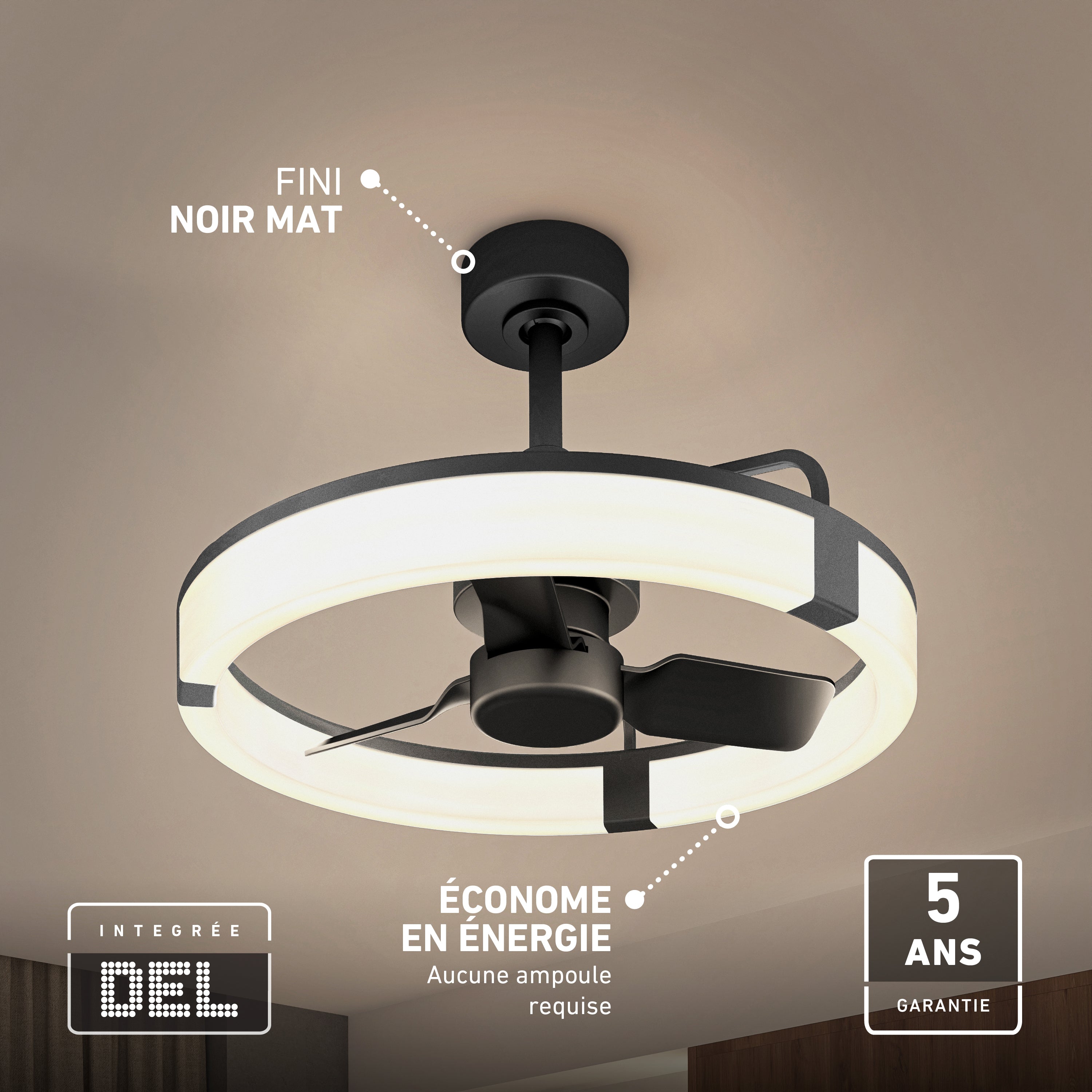Sunnyvale 23 in. LED modern ceiling fan in Black | Artika