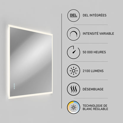 Mavis 48" x 36" Rectangular LED Mirror, 3CCT, with Defogger