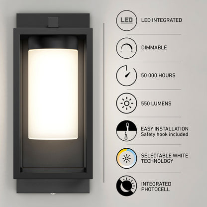 Artika Aurel Outdoor LED Light, 3CCT selectable white, 550 lumens, dimmable, photocell, 50K hours, easy install.