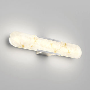 The Artika Selena LED bathroom vanity light 3 CCT offers a modern look with a glowing marbled white finish for gray-walled bathrooms.