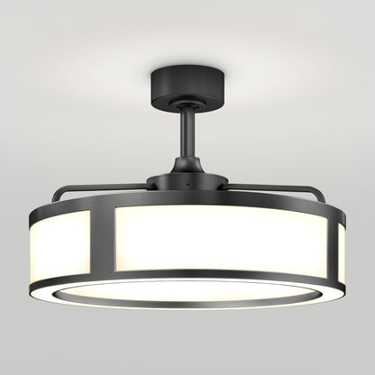 The Artika Huxley 23 in. LED modern ceiling fan features a black metal frame, round frosted glass shade, and mounts close to the ceiling. With 3 speeds and soft illumination, it combines style and function for your space.