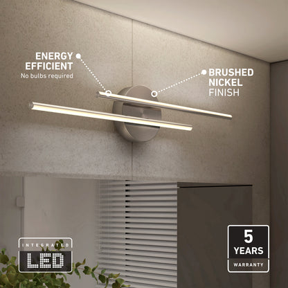 The Artika Cisco 27-in LED 5-CCT Vanity Light Bar offers adjustable color for perfect bathroom lighting above blinds and plants.