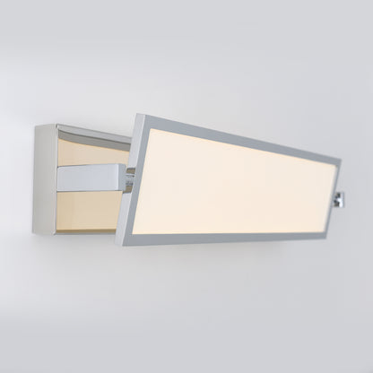 The Artika Reflection Flat Panel LED bathroom vanity light features a modern rectangular design with a sleek chrome frame and frosted panel, providing a soft, even glow against a light gray background.